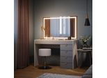 Vicco Tavolo Da Toeletta Elise, 115 Cm Con Specchio Led E Sgabello, Bianco/Grigio