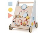 Deambulatore In Legno Costway, Deambulatore 7 In 1 Con Tavolo Da Gioco, Specchio E Blocchi Da Costruzione, Deambulatore A Spinta Con Scatola Portaoggetti, Deambulatore Per Bambini Da 1 Anno In Su