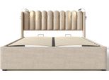 Letto Imbottito Flieks 160X200Cm Con Rete A Doghe, Letto A Molle Idrauliche Con Usb E Luce Di Lettura, Letto Contenitore Letto Matrimoniale, Biancheria, Beige