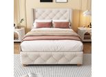 Letto Imbottito Flieks 90X200Cm Letto Per Ragazzi Con Rete A Doghe, Letto Singolo Letti Classici Letto Per Bambini Letto In Legno Massiccio, Lino, Beige