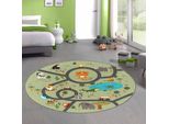 Tappeto Per Bambini Safari / Gioco Di Strada Verde Dimensioni - 160 Cm Rotondo