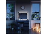Vicco Tavolo Da Toeletta Sherry, 90 Cm Con Specchio Led E Sgabello, Antracite Lucido