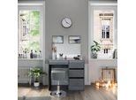 Vicco Tavolo Da Toeletta Sherry, 90 Cm Con Sgabello, Grigio Lucido