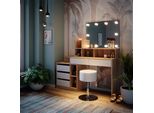 Vicco Tavolo Da Toeletta Anja, 139.8 Cm Con Illuminazione A Led E Sgabello, Bianco/Sonoma