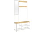 Vasagle Appendiabiti Con Ganci Appendiabiti Con Specchio, Panca Per Scarpe E Ripiani, 36 X 98 X 185 Cm, Per Corridoio, Camera Da Letto, Soggiorno, Rovere Bianco