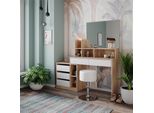 Vicco Tavolo Da Toeletta Anja, 139.8 Cm Con Sgabello, Bianco/Sonoma