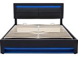 Letto Imbottito Flieks 140X200Cm Con Usb, Letto A Molle Idrauliche Con Led, Letto Contenitore Per Ragazzi Con Rete A Doghe, Letto Matrimoniale In Legno, Pu, Nero