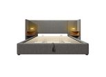 Letto Imbottito Idraulico Flieks 180X200Cm Con Comodino E Funzione Cassetto, Letto Matrimoniale Contenitore Letto A Molle Con Lampada Da Lettura, Lino, Grigio