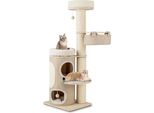 Tiragraffi Costway 154 Cm, Albero Per Gatti Con Tiragraffi A 2 Piani, Amaca, Letto Rimovibile, Tavoletta In Sisal E Palla Da Gioco, Arredamento Per Gatti, Albero Da Arrampicata Naturale