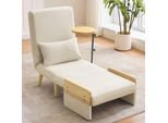 Poltrona Merax, Poltrona Trasformabile 3 In 1 Con Funzione Sleep, Regolabile In 6 Direzioni, Vassoio In Legno, Supporto Lombare E Cuscino, Lino, Beige