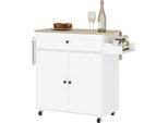 Isola Da Cucina Carrello Da Cucina Su Rotelle Con Piano Di Lavoro Pieghevole, Cassetto, Mobile Da Cucina Su Rotelle Con Ripiano, Portasciugamani, Portaspezie, Carrello Di Servizio Bianco