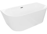 Mexen Oval Slim Vasca Da Bagno Indipendente A Parete 170 X 80 Cm, Bianca, Troppopieno Grigio Pistola Spazzolato - 52661708000-66