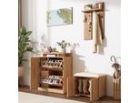 Merax Set Guardaroba 4 Pezzi, Mobili Da Corridoio Con Scarpiera, Specchio, Panca Per Scarpe E Appendiabiti A Muro Con 4 Ganci, Mobili Da Corridoio, Natura