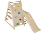 Costway 3 In 1 Struttura Per Arrampicata Indoor, Scala Per Arrampicata, Parete Per Arrampicata E Scivolo, Triangolo Per Arrampicata E Scivolamento, Per Bambini 3+Natura,105X127,5X122,5Cm