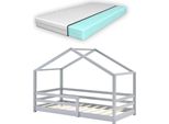 In And Outdoormatch Letto Per Bambini Toni - Pino - Casa Letto - Con Materasso E Protezione Anticaduta - 70 X 140 Cm - Grigio Chiaro - Per Ragazze - Per Ragazzi - Per Bambini