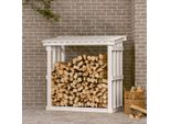 The Living Store Porta Legna Bianco 108X64,5X109 Cm In Legno Di Pino Massiccio