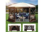 Gazebo Pieghevole, 3,05 X 3,05 M, Tenda Pop-Up Da Campeggio A 6 Lati - Finestra In Rete - Borsa Per Il Trasporto - Picchetti Per Il Terreno - Grande Gazebo Da Giardino Per Il Campeggio All'aperto, Il Prato E Il Giardino Di Casa