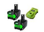 Batteria, Capacità 6000Mah, Compatibile Con Gli Utensili Ryobi 18-Volt One+, 2 Batterie 1 Caricatore