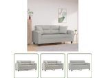 The Living Store Divano A 2 Posti Con Cuscini Grigio Chiaro 140 Cm In Tessuto Microfibra