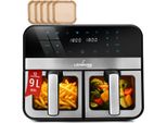 Friggitrice Ad Aria Calda Lehmann 2 Camere Con Finestra Di Visualizzazione, 2400 W, 9L, Con 12 Programmi, Fino A 200°C, Wifi