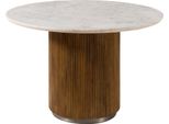 MASSIVMOEBEL24 | Tavolo Da Pranzo In Legno Di Mango 120X120X76 Laccato Marrone - Marmo Bianco Barcelona #228