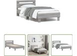The Living Store Struttura Letto Con Testiera Grey Sonoma 75X190 Cm Materiale A Base Di Legno