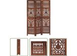 The Living Store Divisorio 3 Pezzi Intagliato A Mano 120×165 Cm In Legno Massello Di Mango