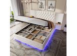Letto Imbottito Lvhom 160X200 Cm Con Led E Usb, Letto Matrimoniale Idraulico Con Ripiani, Letto Per Ragazzi Con Rete A Doghe, Letto A Molle Insacchettate In Velluto, Beige