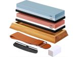 Set Di Pietre Abrasive Con Base In Bambù, Nastro In Pelle E Guida Angolare - Multicolore 400/1000, 3000/8000 KP38301