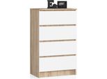 Comò K60 Con 4 Cassetti In Rovere Sonoma E Bianco