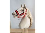 Cavezza Regolabile Per Cavallo Hobby Horse A3 Rossa Con Pelliccia Nera