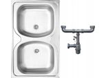 Lavello In Acciaio Inox A Due Vasche 80X50 Satinato, Da Incasso, Con Sifone, Facile Da Installare