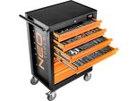 Neo Tools Carrello Da Officina Riempito Di Utensili 176 Pezzi | 7 Scomparti - Cassetti Con Cuscinetti A Sfera - Chiusura Centrale - Tappetino Antiscivolo