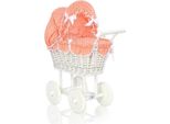 Rimorchio Per Bambole In Rattan Bianco - Carrozzina In Vimini - Con Lenzuola Color Pesca, Sicuro E Fatto A Mano