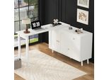 Scrivania Merax A L, Angolare, Girevole A 360°, Piano Di Lavoro Estensibile, Con 3 Ante, Cassetto, Cassettiera, Scrivania Per Ufficio, Bianco