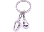Onwomania Bowling Pin Con Palla Portachiavi Portachiavi In Metallo Argento