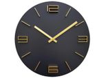 Wanduhr , Schwarz, Gold , Holz , 39.5x39.5x4 cm , RoHS, CE , 3D-Zahlen , Dekoration, Uhren, Wanduhren