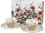 Duo Floral Set Di 2 Tazze Da Espresso 90 Ml Wild Bird Con Piattini, Nuova Porcellana Bone China