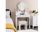 Set Tavolo Da Trucco Costway Con 10 Luci Led, Tavolo Da Toilette Con Specchio E Sgabello Per Il Trucco, Luminosità Regolabile, Tavolo Cosmetico Con 4 Cassetti Per Camera Da Letto, Tavolo Da Trucco In Legno (Bianco)