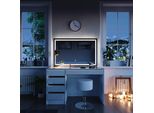 Vicco Tavolino Da Toilette Sherry, 120 Cm Con Specchio Led E Sgabello, Bianco/Oro