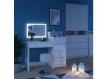 Vicco Tavolino Da Toilette Naara, 110.5 Cm Con Specchio Led E Sgabello, Bianco