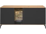 Lowboard MÄUsbacher, Anthrazit Matt Lack, Asteiche, B:169Cm H:65Cm T:42Cm, Sideboards, Lowboard, Faro Lowboard B 169 Cm, Inkl.Beleuchtung, Push To Open, MetallfüßE