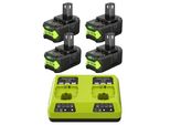 Batteria Di Ricambio Ryobi P108, Capacità 6000Mah, Compatibile Con Diversi Modelli, 4 Batterie 1 Caricatore