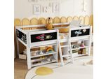 Letto A Soppalco Per Bambini Flieks 90X200Cm Con Asse, Letto A Castello Singolo Con Ripiano, Letto A Castello In Legno Letto A Castello Con Scala, Bianco