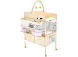 Fasciatoio Vevor, Fasciatoio Pieghevole Con 2 Cassetti In Tessuto, Cestino Laterale E Asta Appendiabiti, Fasciatoio Portatile Regolabile In Altezza Con Ruote Bloccabili E 2 Giochi A Stella, Beige Chiaro