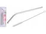Set Di 4 Cannucce In Acciaio Inox Curve Da 21,5 Cm + Spazzola Per La Pulizia, Riutilizzabili, Ecologiche