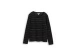 Tom Tailor Damen Langarmshirt Mit Glitzer-Streifenmuster, Schwarz, Gestreift, Gr. Xxl
