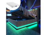 Letto Imbottito Matrimoniale, LDE140 X 200 Cm, Materiale Lino Grigio Letto Contenitore Idraulico, Testata Con Usb Type-C Con Materasso