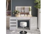 Vicco Tavolo Da Toeletta Sherry, 158.2 Cm Con Specchio Led E Sgabello, Bianco/Bianco Lucido