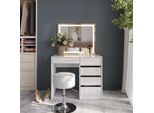 Vicco Tavolo Da Toeletta Sherry, 89.8 Cm Con Specchio Led E Sgabello, Bianco/Bianco Lucido